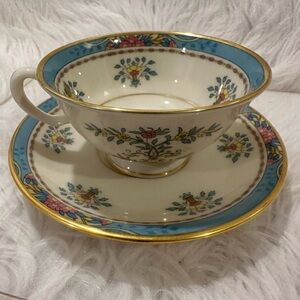 Blue Tree Lenox Tea Cup and Saucer vintage Discontinued Pattern